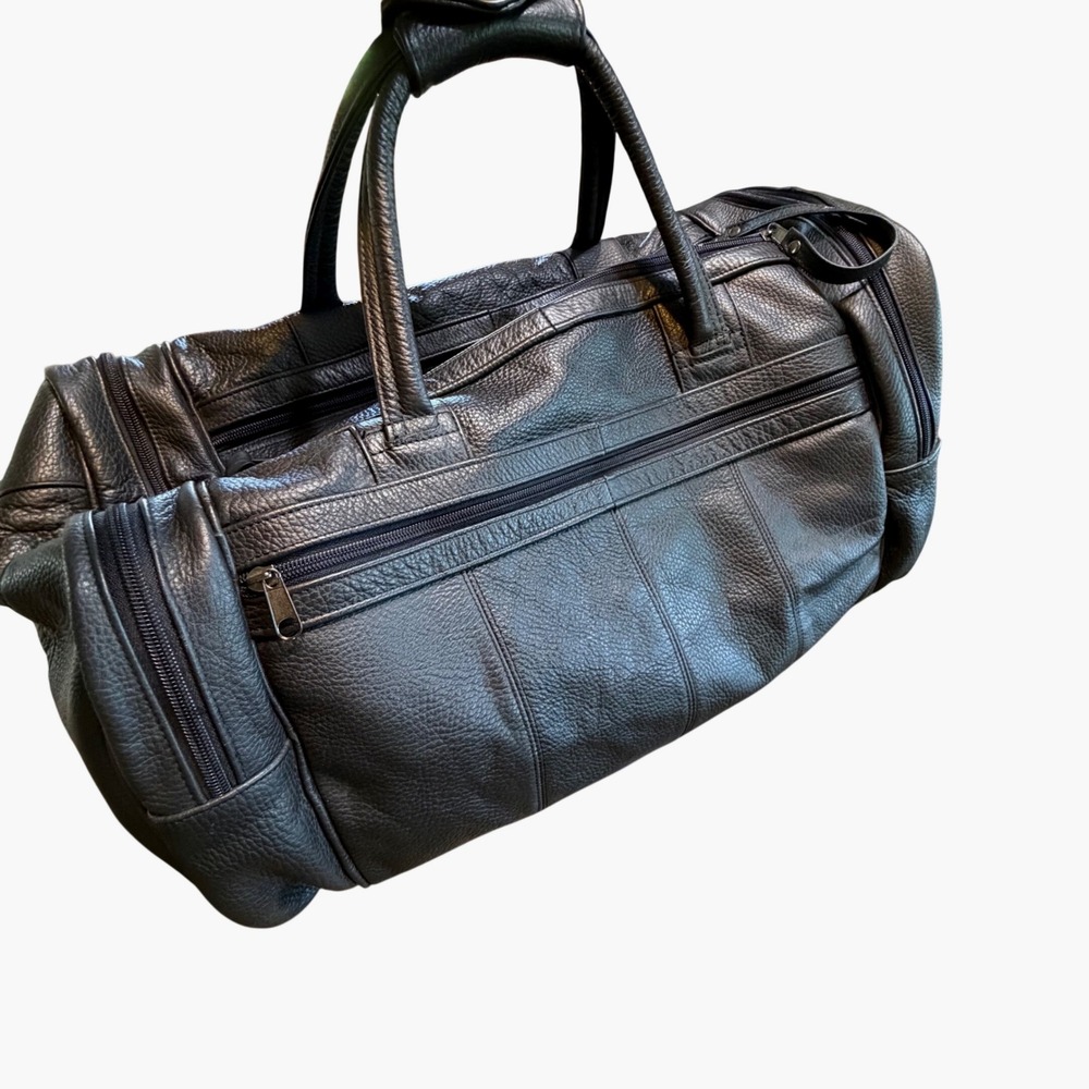 Vintage Lebo Voyager Black Leather Duffle Bag Weekender Travel Overnight Luggage
